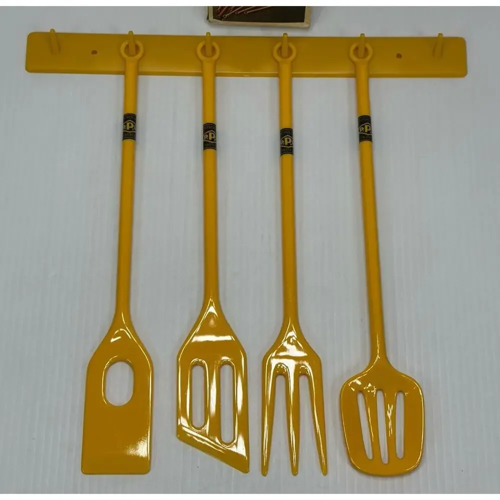 Vintage Rare PPL PEDRINI Yellow Kitchen Utensils Set of 4 Rack Original‎ Box
